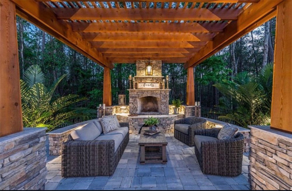outdoor patio with fireplace